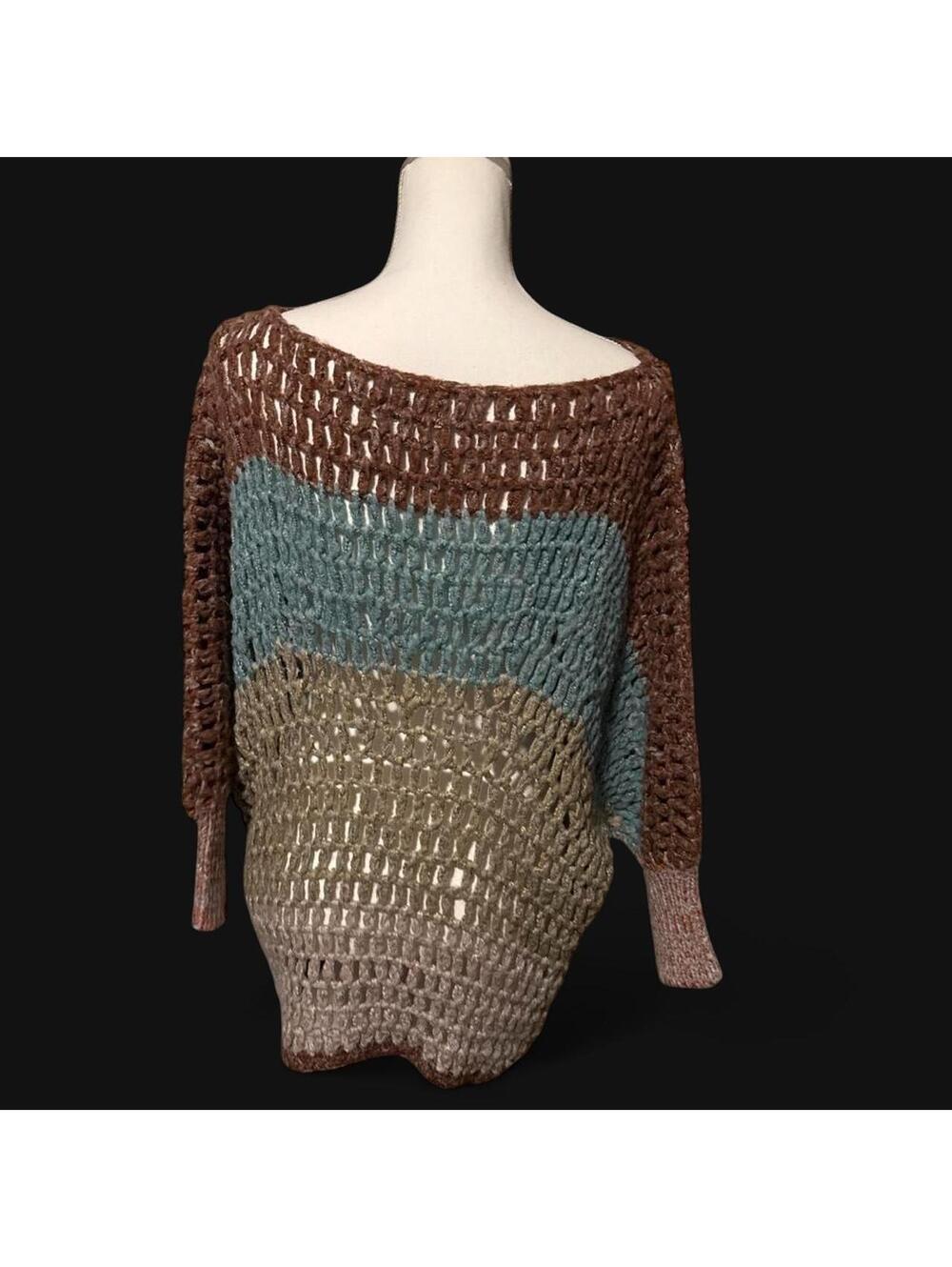 Umgee USA Multicolor Open-Knit Crochet Colorblock Sweater Tunic size 1XL - Picture 4 of 7
